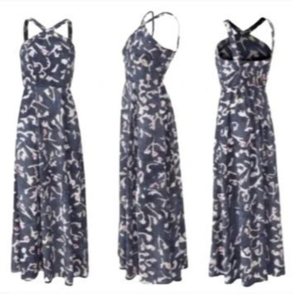 CAbi Navy and White Printed Maxi Dress